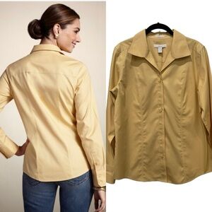 Chico’s No Iron Cotton Shirt | Raffia Yellow | Small